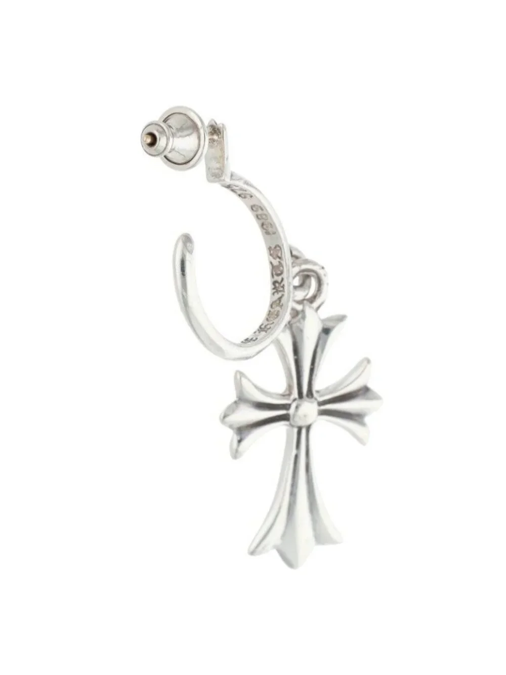 Chrome Hearts Tiny CH Cross Hoop Silver Earrings